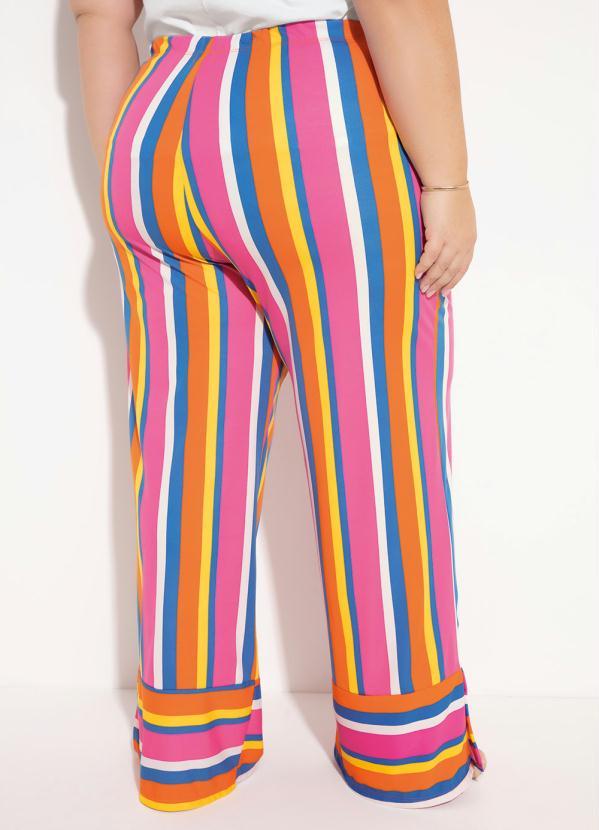 Outlet - Calça Listrada com Fendas Laterais Plus Size 2