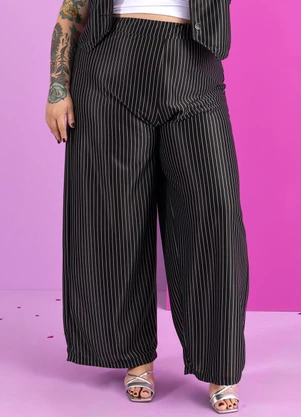 Marguerite - Calça Listrada Preta e Branca Risca de Giz - MARGUERITE