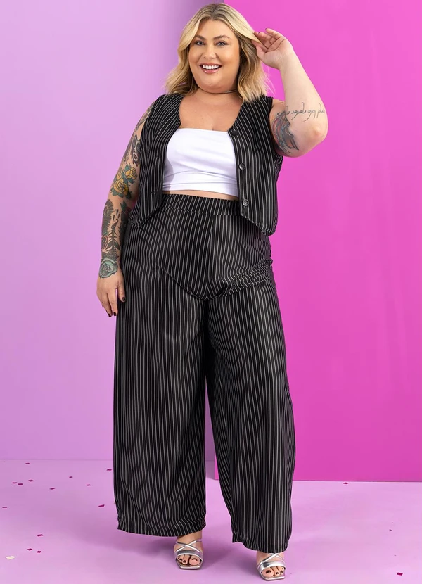 Marguerite - Calça Listrada Preta e Branca Risca de Giz 2