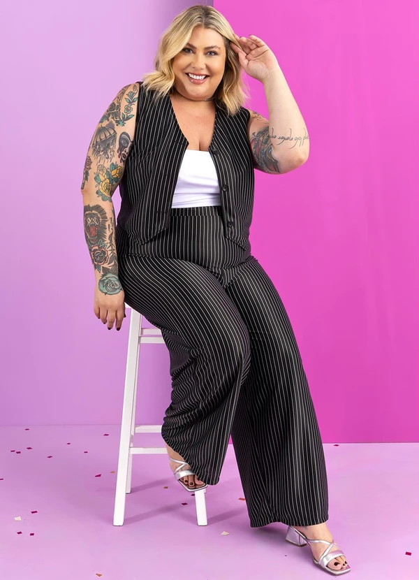 Marguerite - Calça Listrada Preta e Branca Risca de Giz 3