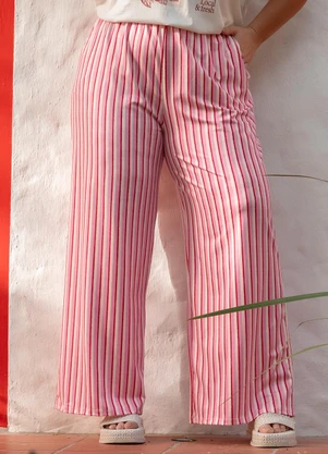 Marguerite - Calça Listrado Rosa em Malha Fria - MARGUERITE
