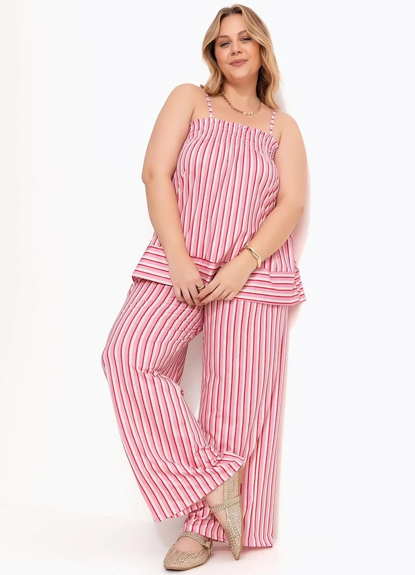 Marguerite - Calça Listrado Rosa em Malha Fria 11