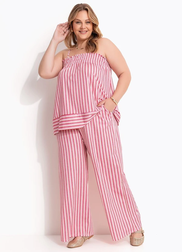 Marguerite - Calça Listrado Rosa em Malha Fria 9