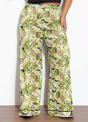 Marguerite - Calça Mix Verde Wide Leg com Filete Plus Size - MARGUERITE