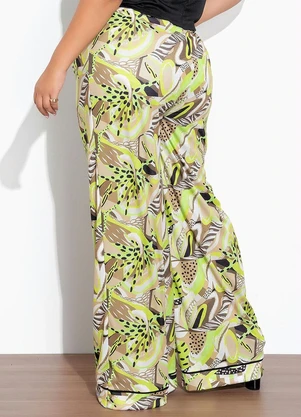 Marguerite - Calça Mix Verde Wide Leg com Filete Plus Size - MARGUERITE