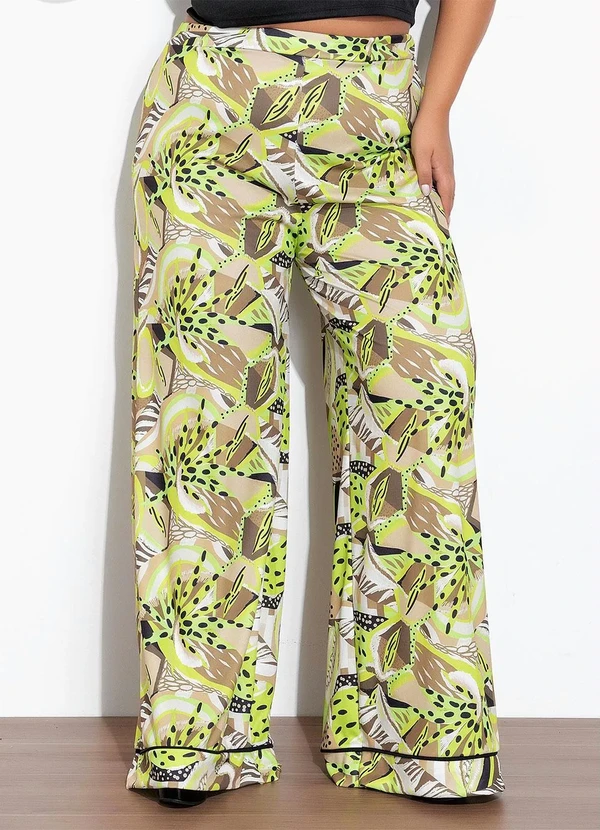 Marguerite - Calça Mix Verde Wide Leg com Filete Plus Size