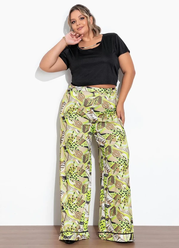 Marguerite - Calça Mix Verde Wide Leg com Filete Plus Size 3
