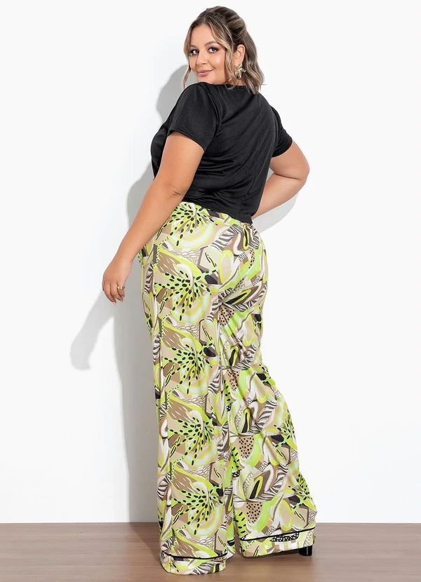 Marguerite - Calça Mix Verde Wide Leg com Filete Plus Size 4