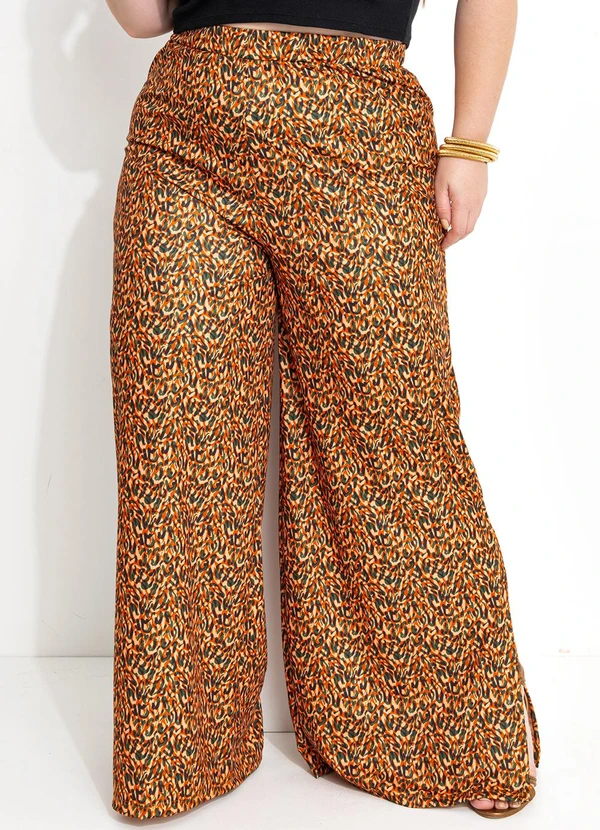 Marguerite - Calça Onça Caramelo com Fendas Laterais
