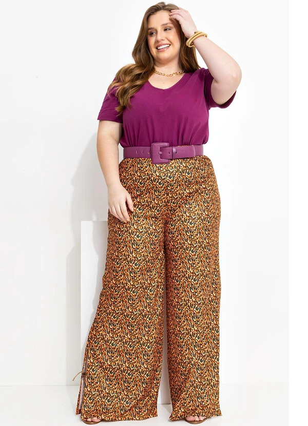 Marguerite - Calça Onça Caramelo com Fendas Laterais 3