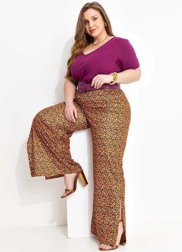 Marguerite - Calça Onça Caramelo com Fendas Laterais 5