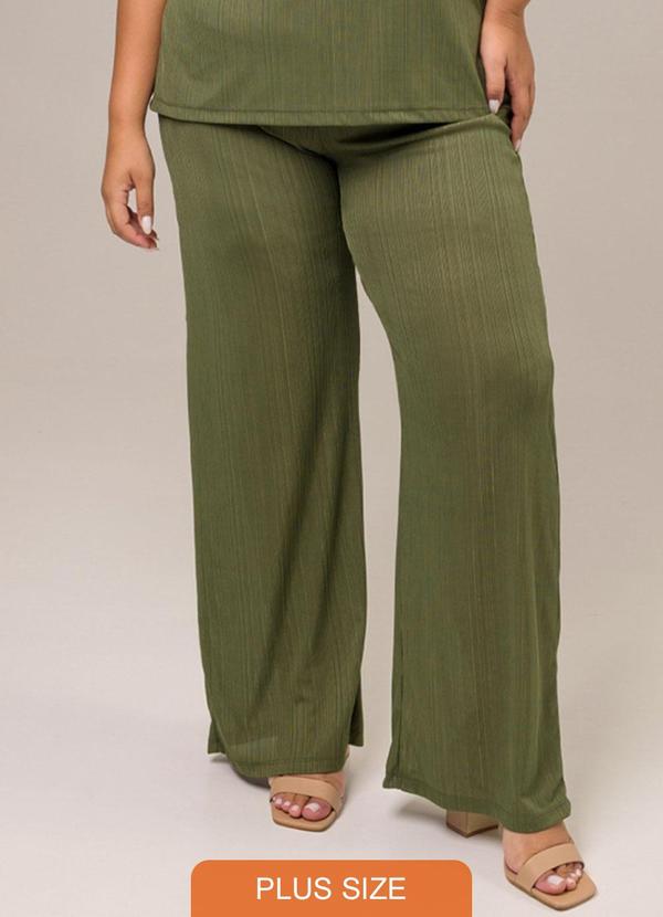Cess - Calça Pantalona Jade Malha Plissada Verde