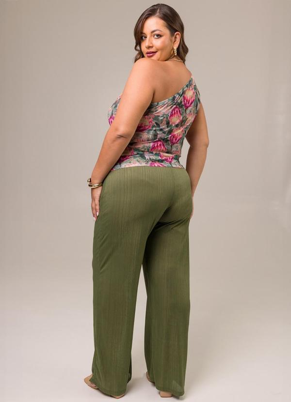 Cess - Calça Pantalona Jade Malha Plissada Verde 4