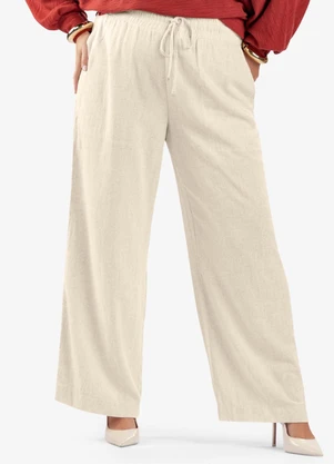 Secret Glam - Calça Pantalona Linho Plus Size Bege - SECRET GLAM