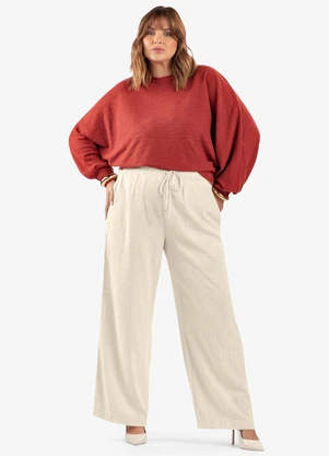 Secret Glam - Calça Pantalona Linho Plus Size Bege - SECRET GLAM