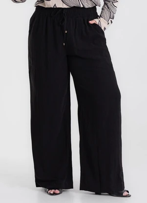 Secret Glam - Calça Pantalona Linho Plus Size Preto - SECRET GLAM