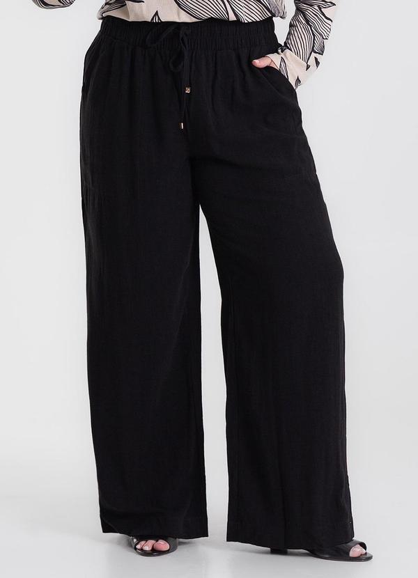 Secret Glam - Calça Pantalona Linho Plus Size Preto