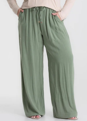 Secret Glam - Calça Pantalona Linho Plus Size Verde - SECRET GLAM