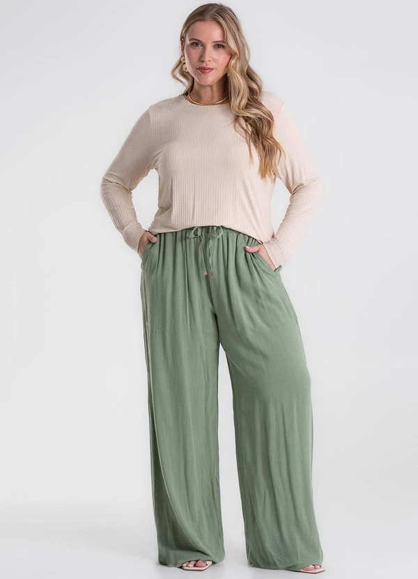 Secret Glam - Calça Pantalona Linho Plus Size Verde 3