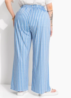 Marguerite - Calça Pantalona Listrado Azul em Malha Fria - MARGUERITE