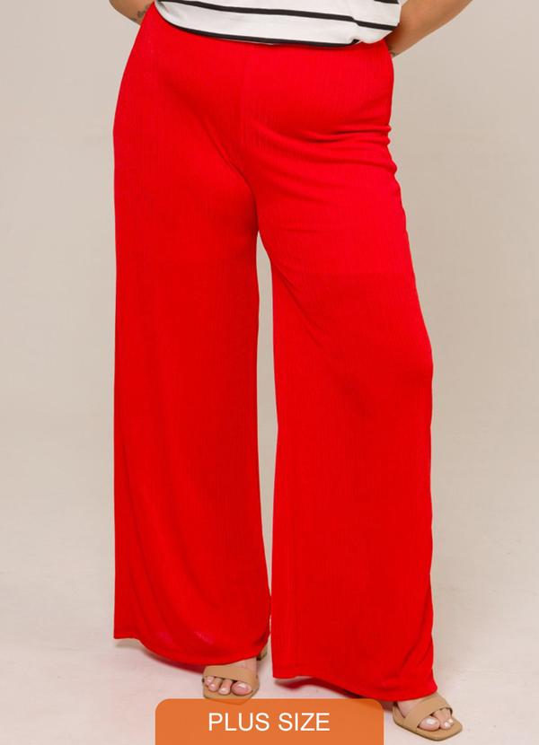 Cess - Calça Pantalona Plus Size Plissada Lais Vermelho