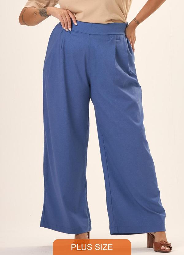 Cess - Calça Pantalona Plus Size Viscose Azul
