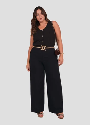 Cereja Rosa - Calça Plus Size Pantalona em Viscose Preto - CEREJA ROSA