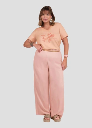 Cereja Rosa - Calça Plus Size Pantalona em Viscose Rosa - CEREJA ROSA