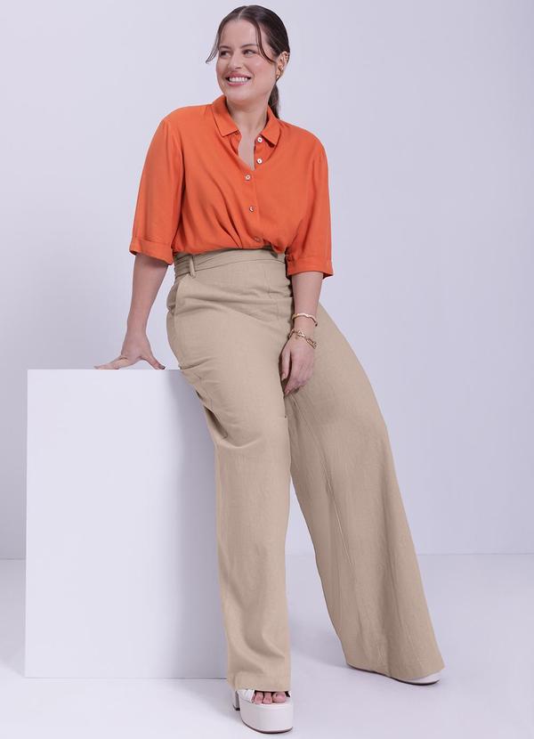 Lunender Mais Mulher - Calça Plus Size Wide Leg em Linho Bege 2