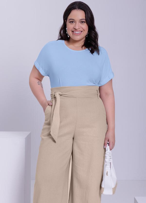 Lunender Mais Mulher - Calça Plus Size Wide Leg em Linho Bege 3
