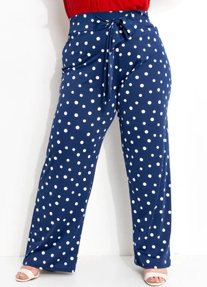 Marguerite - Calça Poá Marinho com Amarração em Malha Fria - MARGUERITE