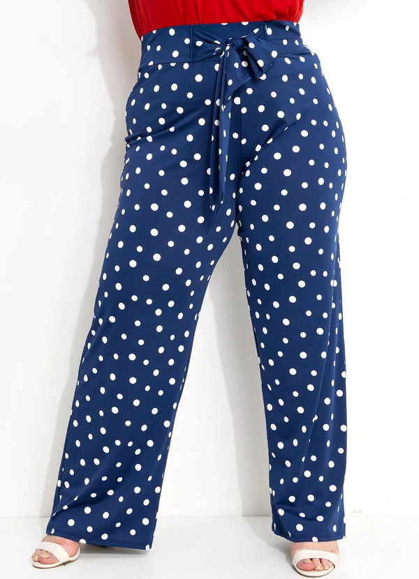 Marguerite - Calça Poá Marinho com Amarração em Malha Fria