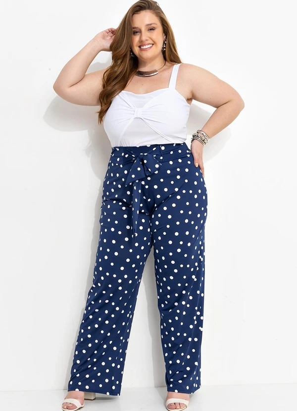 Marguerite - Calça Poá Marinho com Amarração em Malha Fria 3