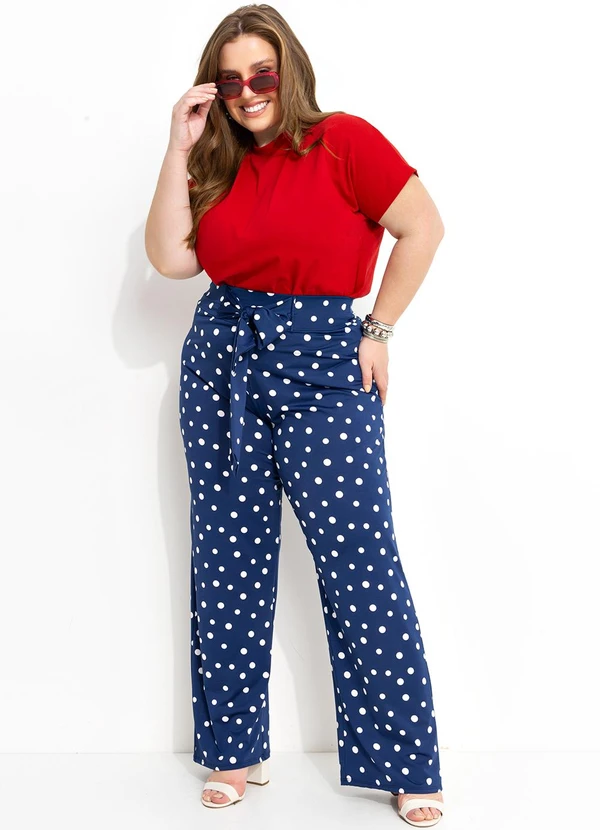 Marguerite - Calça Poá Marinho com Amarração em Malha Fria 5