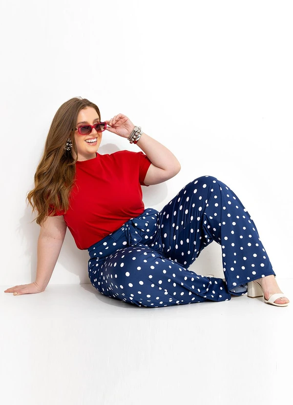 Marguerite - Calça Poá Marinho com Amarração em Malha Fria 7