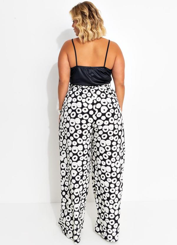 Marguerite - Calça Poá Preta e Off White em Viscose Plana 3