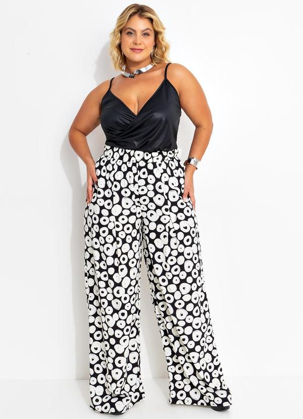 Marguerite - Calça Poá Preta e Off White em Viscose Plana 2