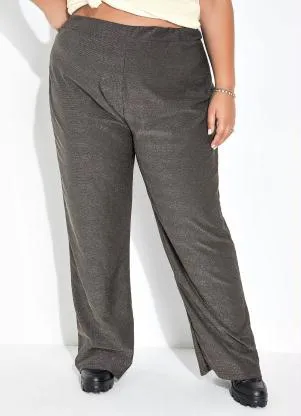 Marguerite - Calça Prata Wide Leg com Brilho Plus Size - MARGUERITE