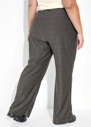Marguerite - Calça Prata Wide Leg com Brilho Plus Size - MARGUERITE