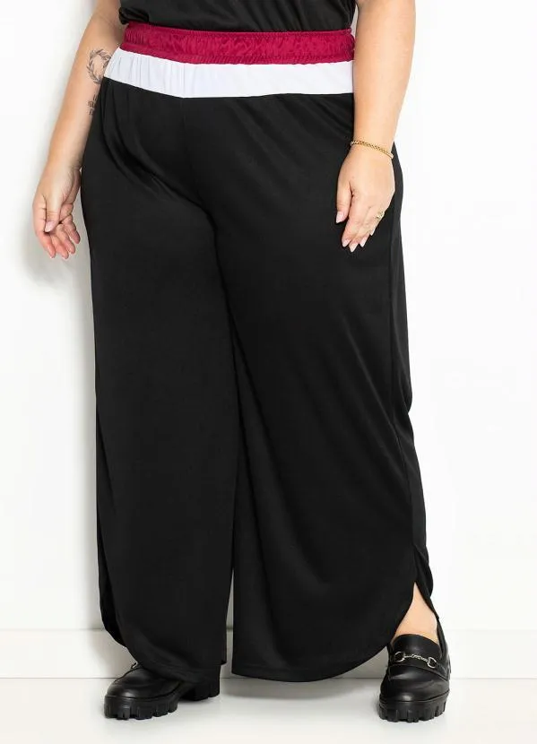 Marguerite - Calça Preta com Cós Contrastante Plus Size