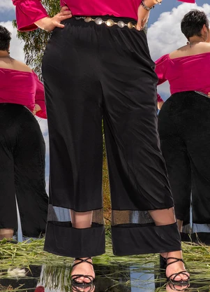 Marguerite - Calça Preta em Malha e Tule - MARGUERITE