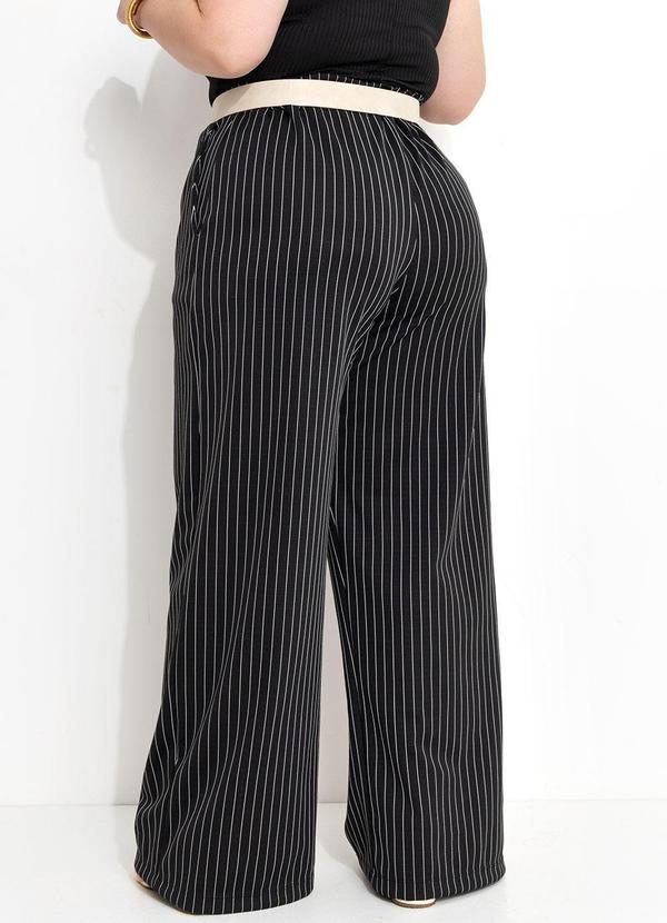 Marguerite - Calça Preta Risca de Giz Pantalona 2
