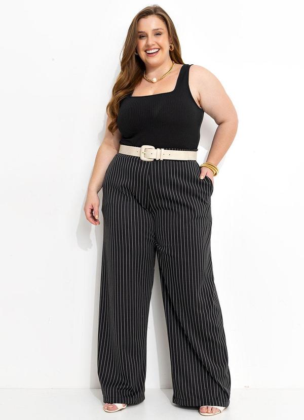 Marguerite - Calça Preta Risca de Giz Pantalona 3