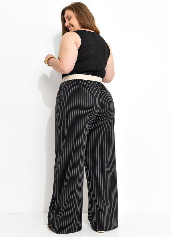 Marguerite - Calça Preta Risca de Giz Pantalona 4