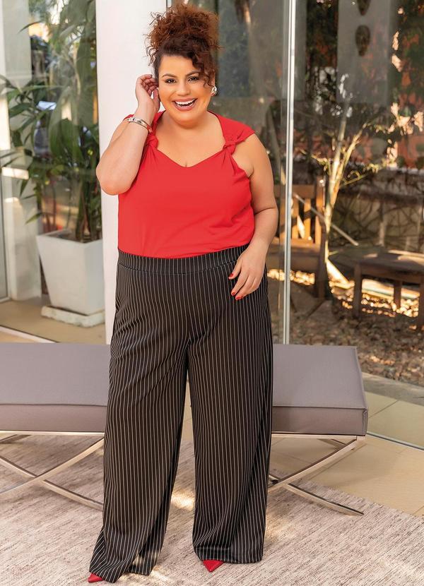 Marguerite - Calça Preta Risca de Giz Pantalona 6