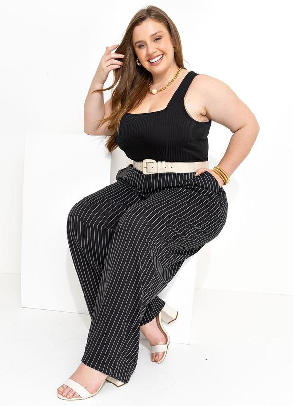 Marguerite - Calça Preta Risca de Giz Pantalona 7