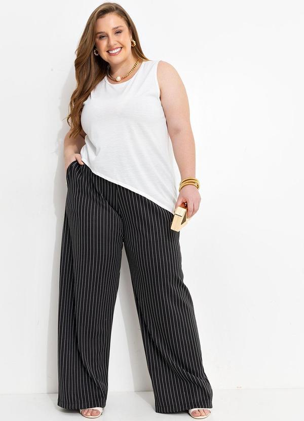 Marguerite - Calça Preta Risca de Giz Pantalona 9