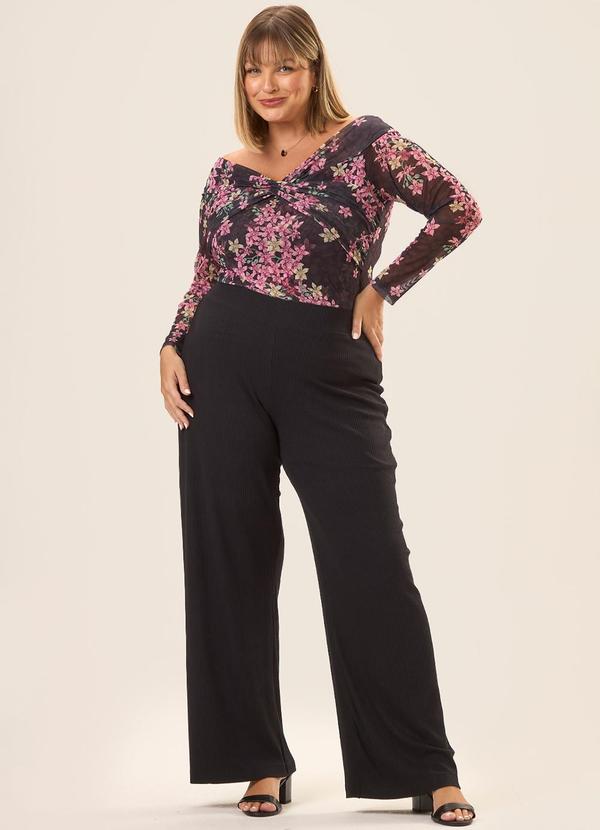 Cess - Calça Reta Plus Size Diana Canelada Preto 2