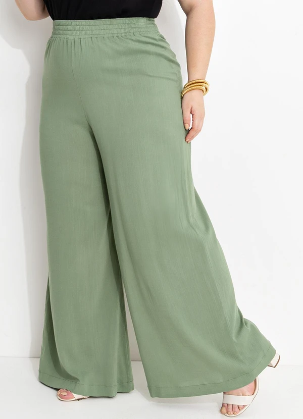 Marguerite Calça Verde Claro Pantalona em Tecido Plano