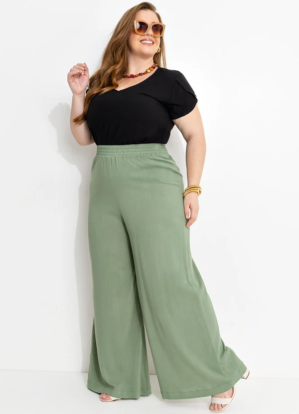 Marguerite - Calça Verde Claro Pantalona em Tecido Plano 3